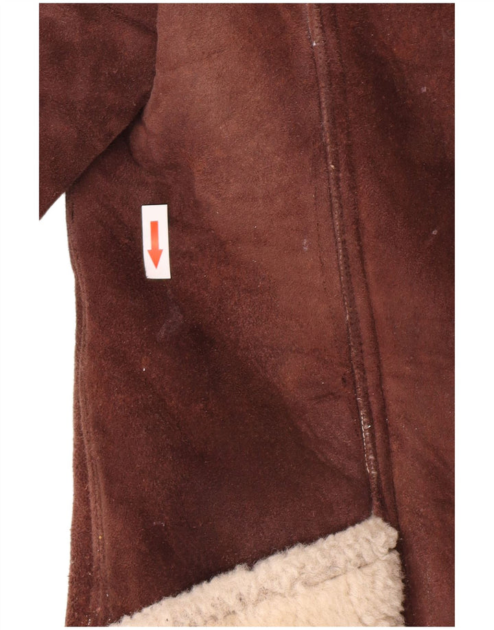Vintage Womens Shearling Coat UK 10 Small Brown Colourblock