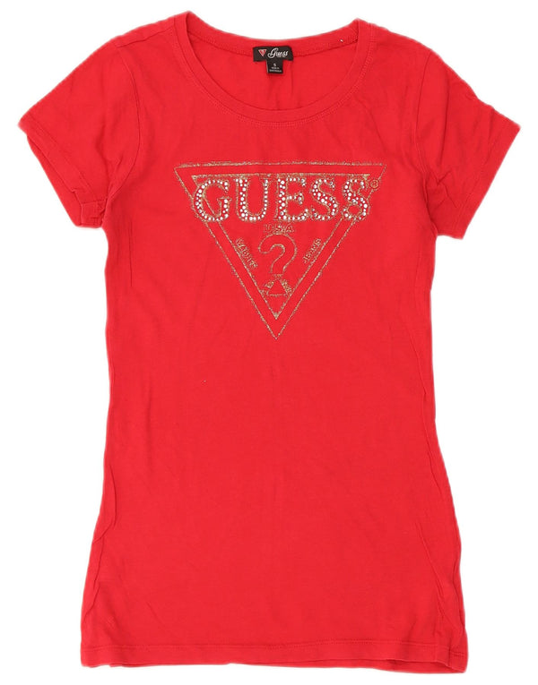 Guess Grafisk T-shirt top til kvinder UK 6 XS rød bomuld