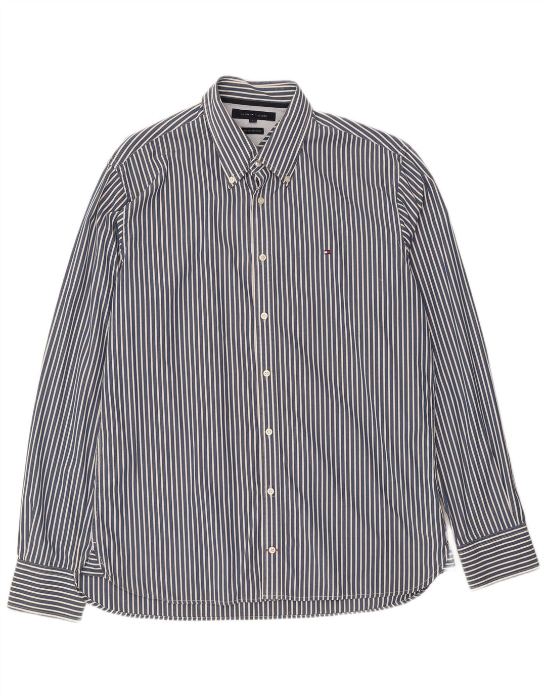 TOMMY HILFIGER Mens Shirt Large Navy Blue Striped Cotton