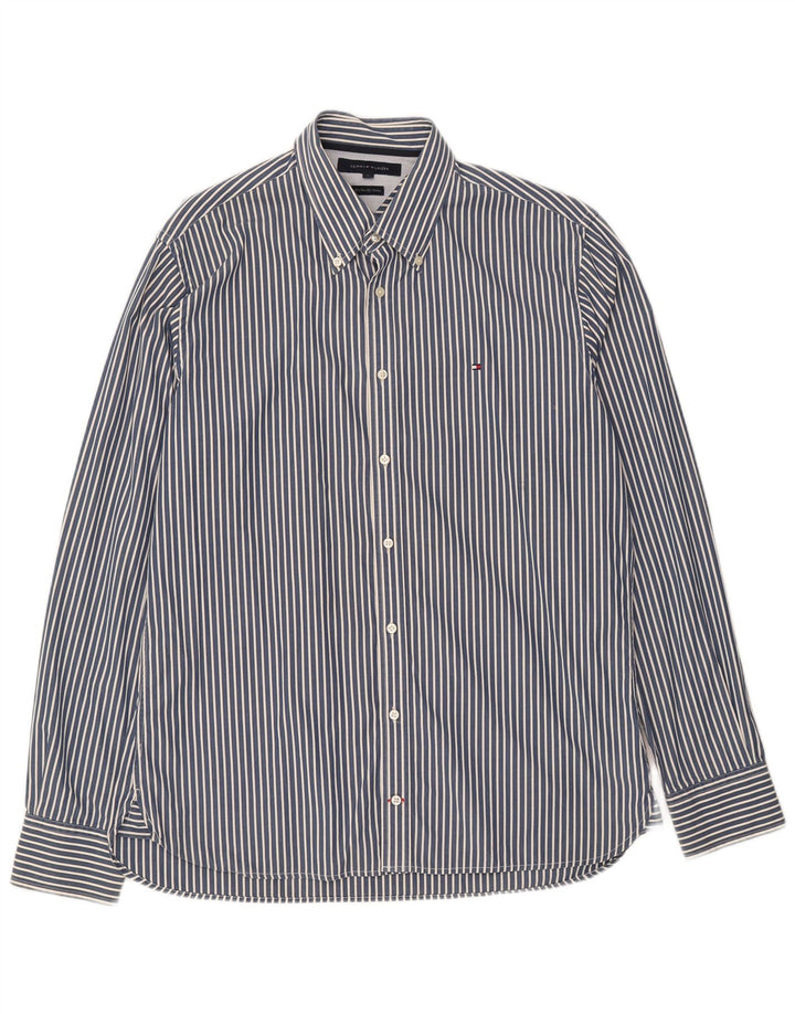TOMMY HILFIGER Mens Shirt Large Navy Blue Striped Cotton