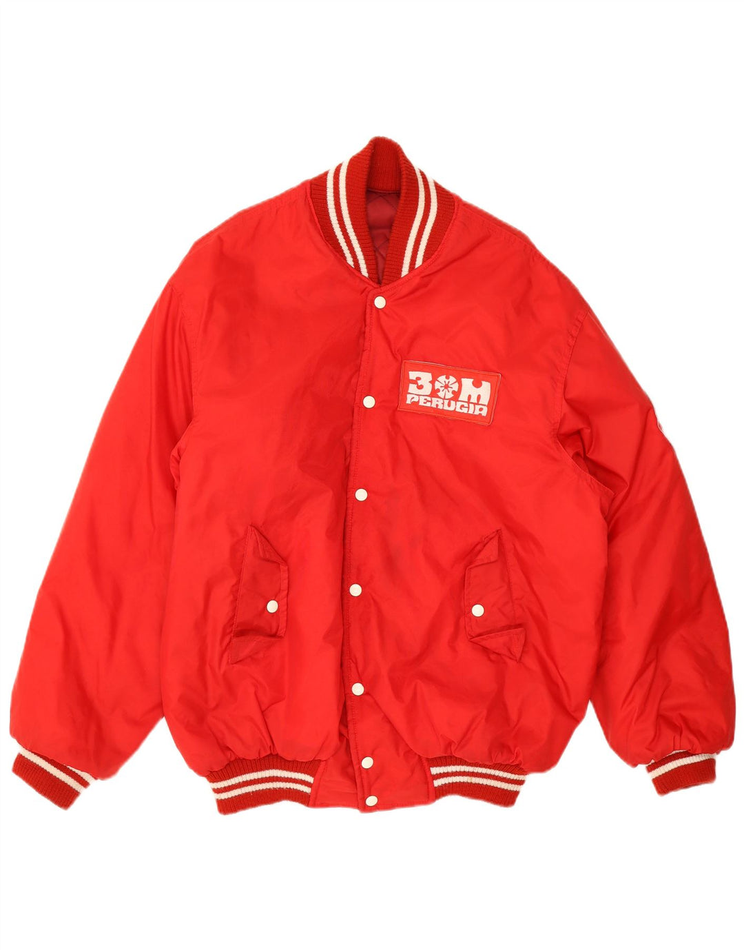 Vintage Herre grafisk Varsity Jacket UK 38 Medium Rød Polyamid