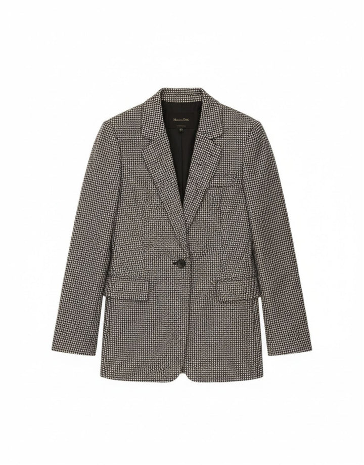 Massimo Dutti Damen 1-Knopf-Blazerjacke EU 34 2XS Graue Hahnentrittwolle