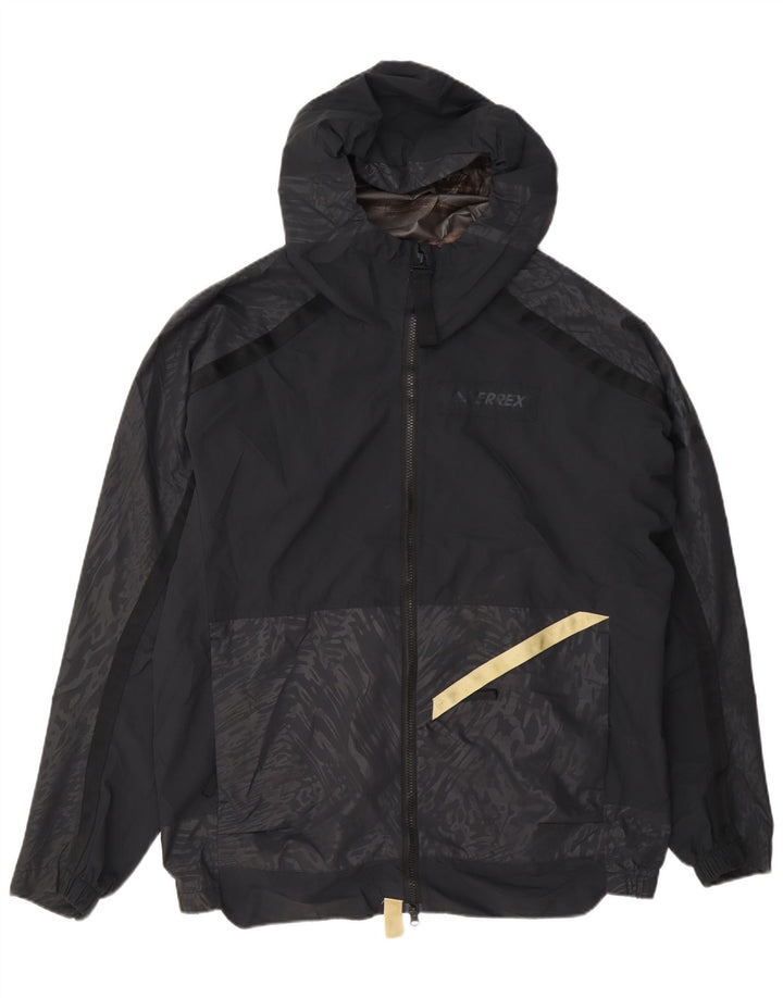 Adidas Mens Hooded Rain Jacket UK 40 Large Black Geometric