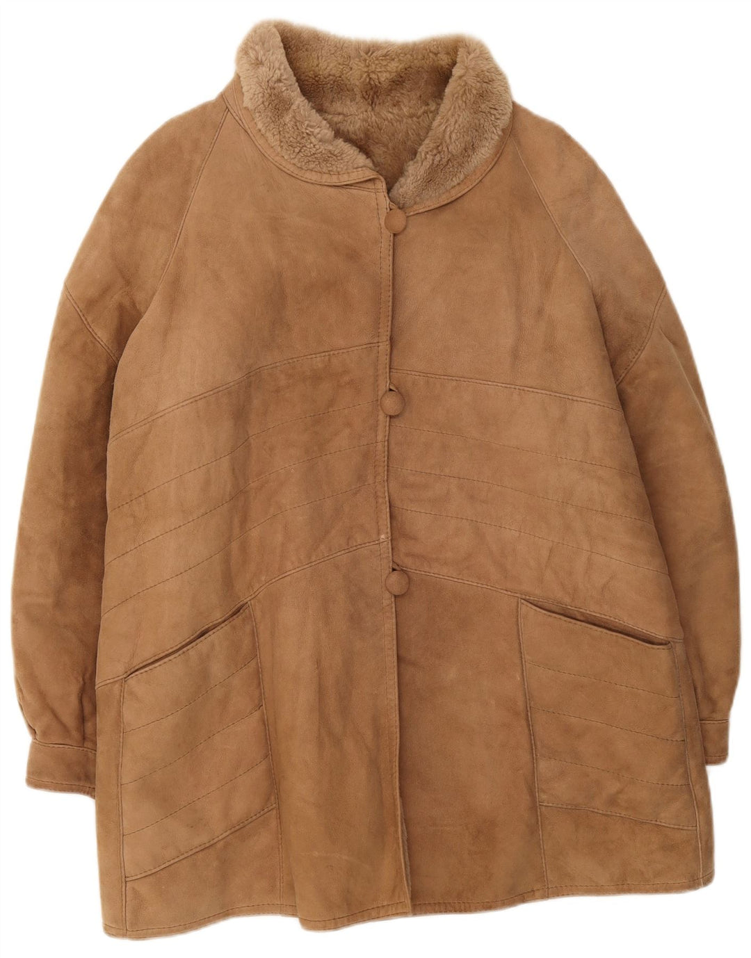 Vintage Damen Shearling Jacke UK 16 Large Braun Winter
