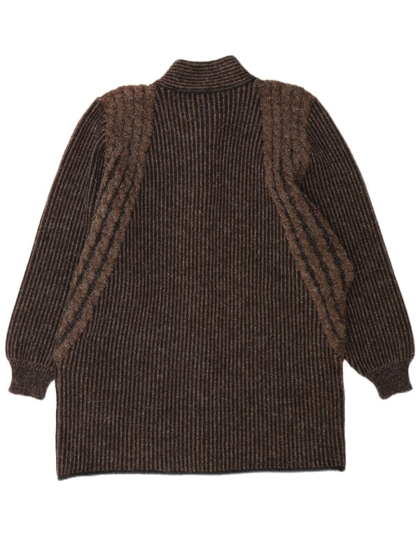 Vintage Dame Longline Cardigan Sweater UK 14 Medium Brown Pinstripe