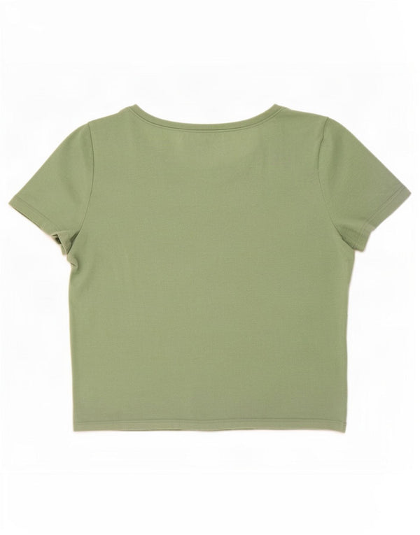 Hollister Damen Crop T-Shirt Top UK 8 Small Grün Baumwolle