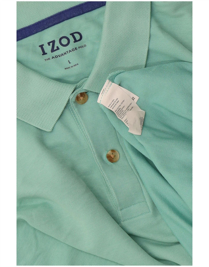 Izod Mens Polo Shirt Large Turquoise Cotton