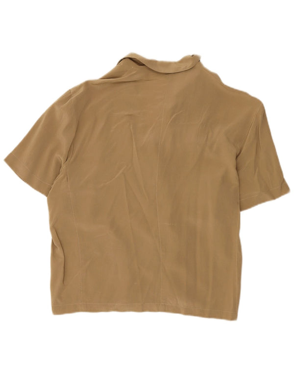 Genny Womens Short Sleeve Shirt Blouse UK 16 Large Beige Silk