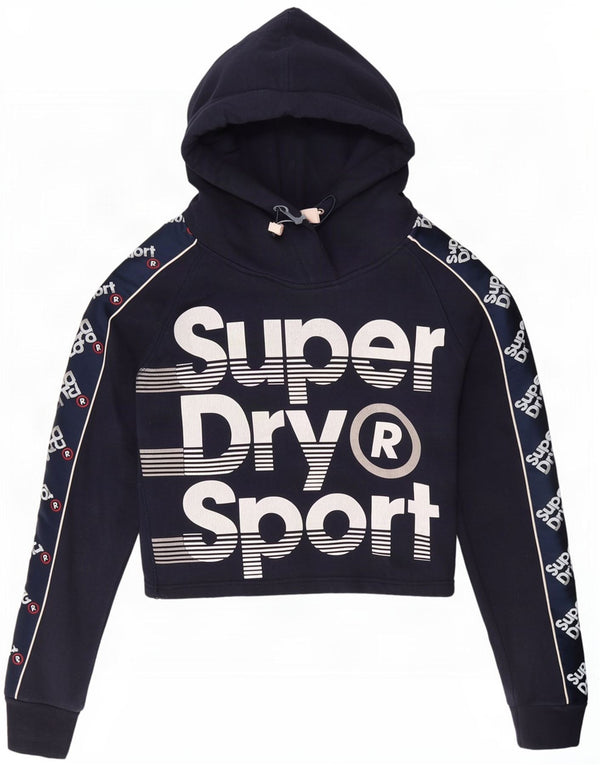 Felpa con cappuccio da donna con grafica corta Superdry UK 10 Small in cotone blu navy