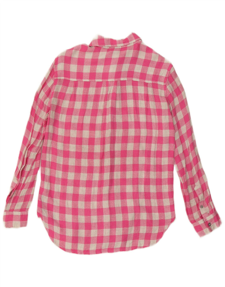 Joules Womens Oversized Flannel Shirt UK 10 Small  Pink Gingham Viscose