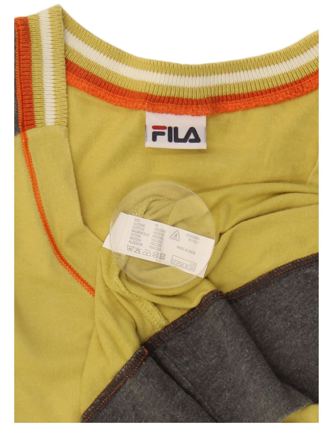 Fila Mens Graphic T-Shirt Top Medium Yellow Colourblock Cotton