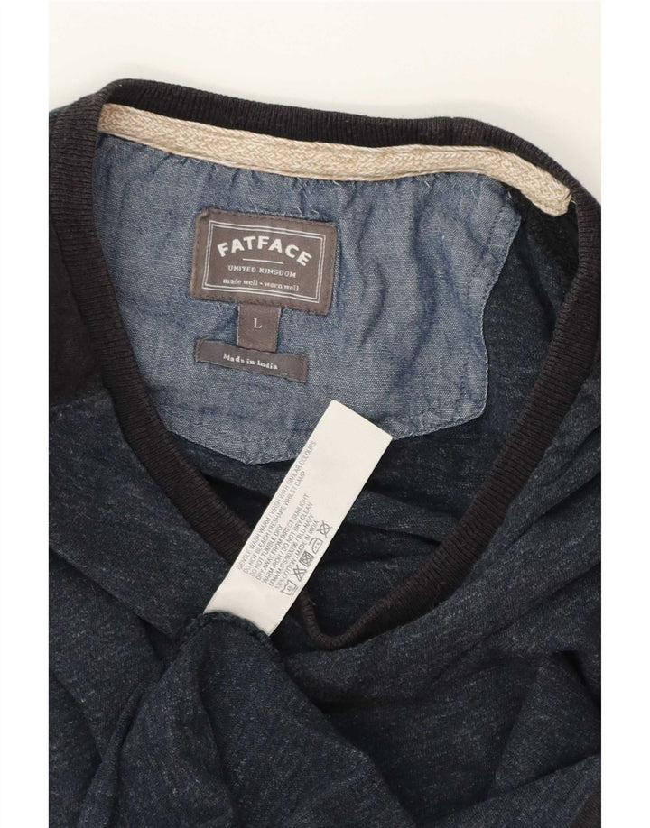 Fat Face Top da uomo a maniche lunghe in cotone color block blu navy grande
