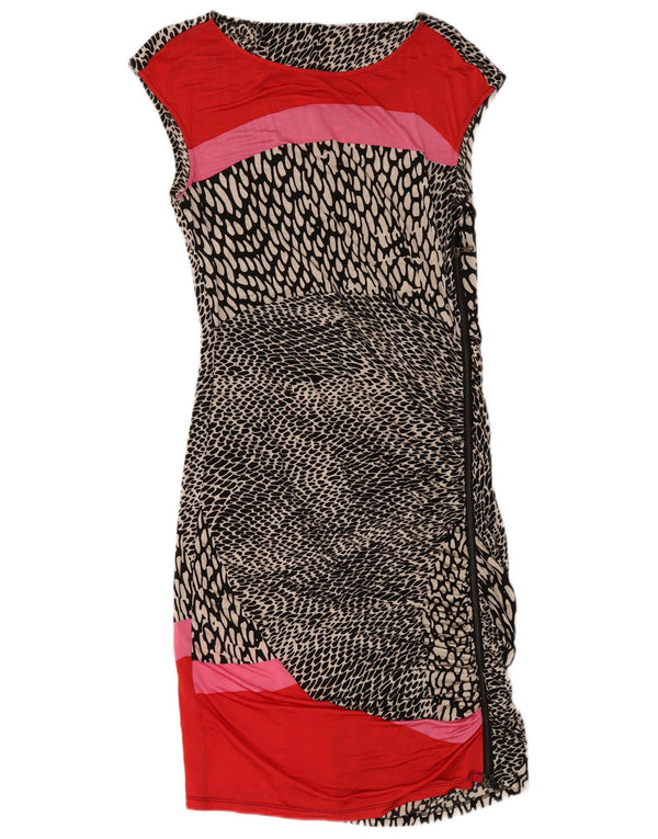 Marella Damen Ärmelloses Etuikleid UK 18 XL Schwarze Viskose mit Animal-Print