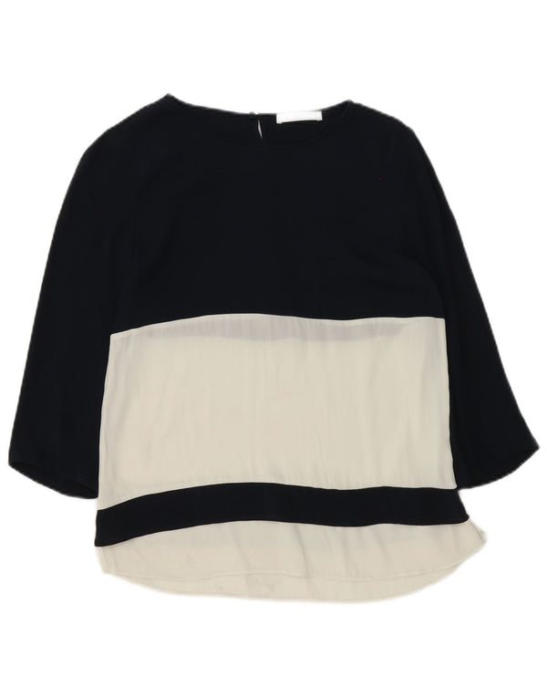Hugo Boss Womens 3/4 Sleeve Blouse Top UK 10 Small Navy Blue Colourblock
