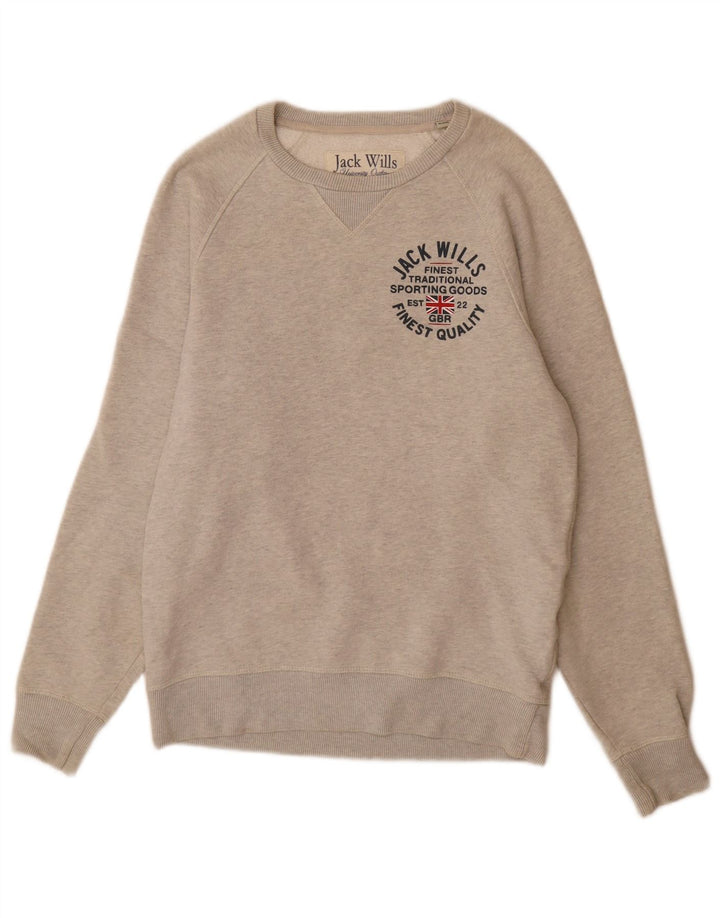 Jack Wills Mens Graphic Sweatshirt Jumper Small Grey Flecked Cotton