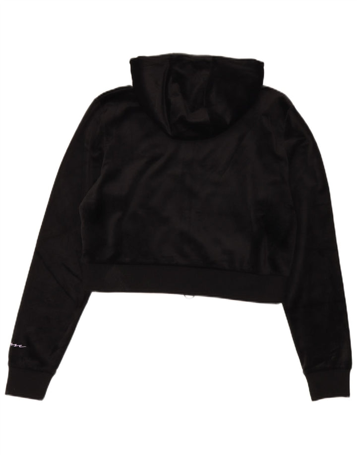 Ellesse Womens Crop Velour Zip Hoodie Sweater UK 12 Medium Black Polyester