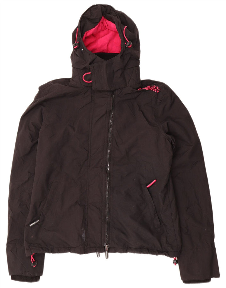 SUPERDRY Womens Windcheater Hooded Windbreaker Jacket UK 14 Medium Black