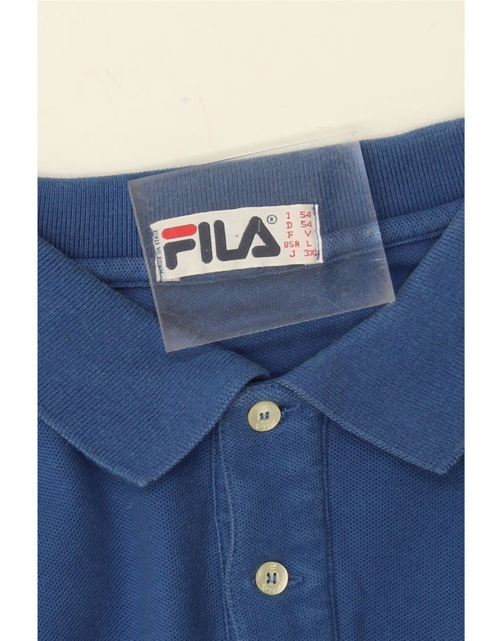 FILA Mens Long Sleeve Polo Shirt IT 54 XL Blue Vintage Fila and Second-Hand Fila from Messina Hembry 