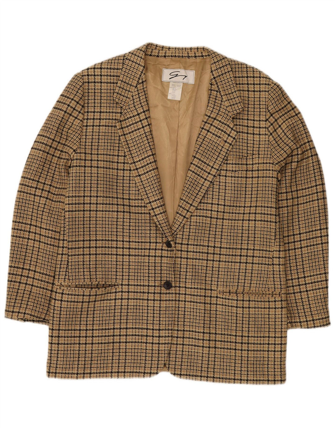 GENNY Dame 2-knaps blazerjakke US 14 XL Beige ternet silke