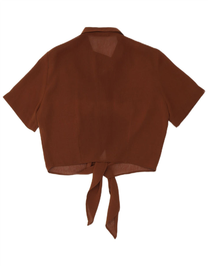 Vintage Womens Crop Short Sleeve Shirt Blouse UK 14 Medium Brown Polyester
