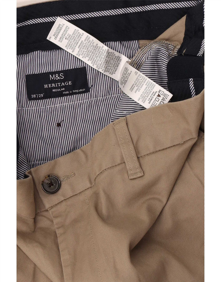 Marks & Spencer Mens Heritage Regular Fit Chino Trousers W38 L29 Beige