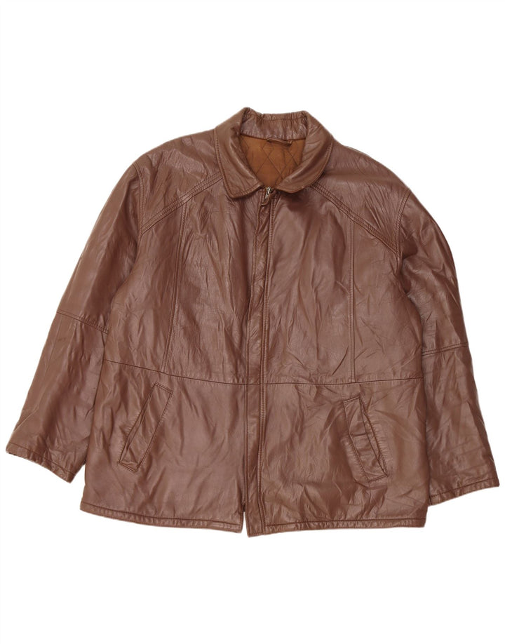 VINTAGE Mens Leather Jacket IT 56 3XL Brown