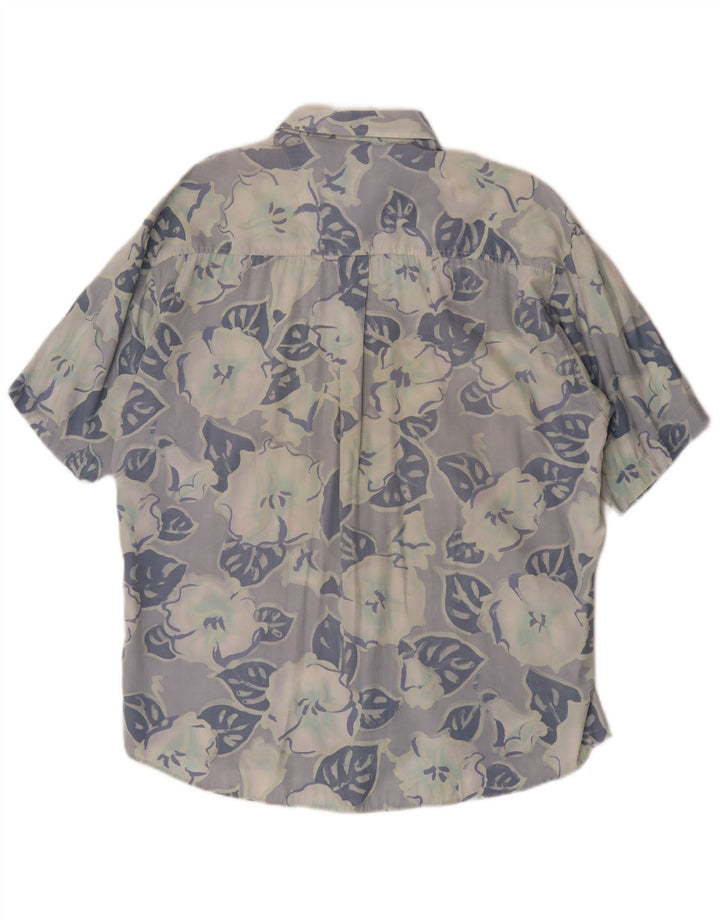 Vintage Mens Short Sleeve Shirt Large Blue Floral