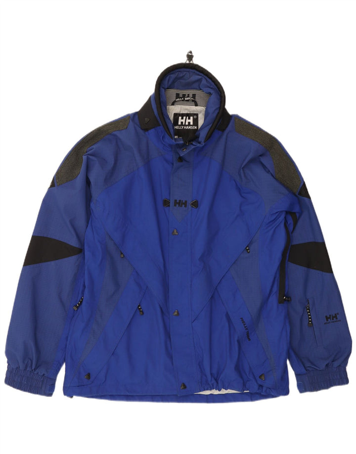Helly Hansen Mens Graphic Rain Jacket UK 40 Large Blue Colourblock Nylon