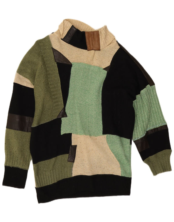 vintage Womens Roll Neck Jumper Sweater UK 14 Grand Patchwork Multicolore