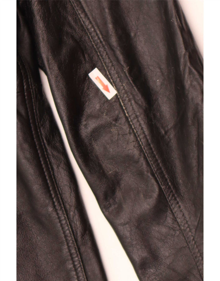 Jaqueta blazer feminina vintage de couro com 3 botões Reino Unido 12 médio preto