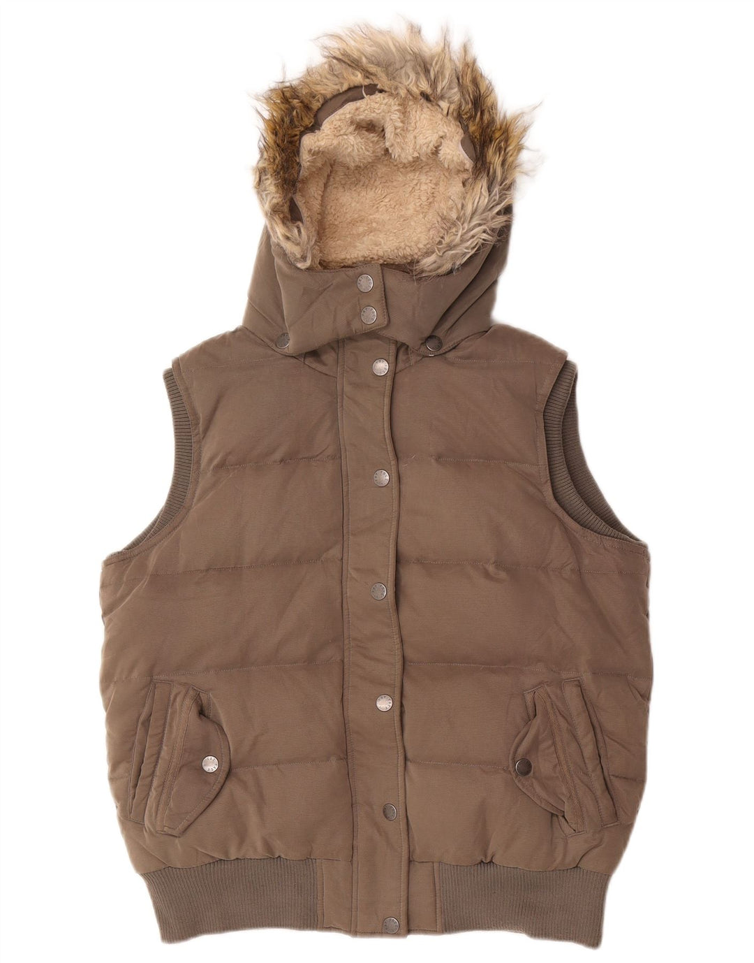 Fat Face Womens Hooded Padded Gilet UK 14 Large Grey Polyester