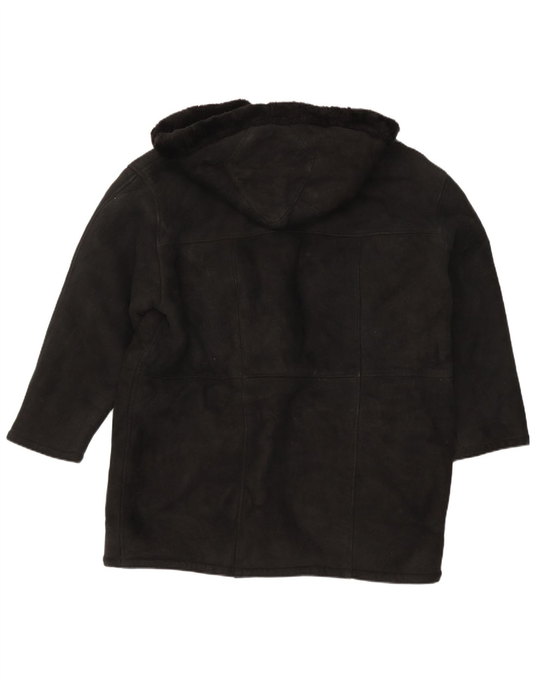 Vintage Womens Hooded Oversized Shearling Coat UK 16 Large Black