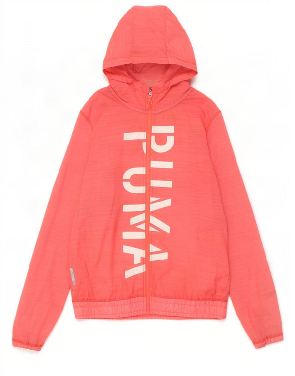 Puma Womens Graphic Hooded Trainingsanzug Top Jacke UK 16 Large Rosa Nylon