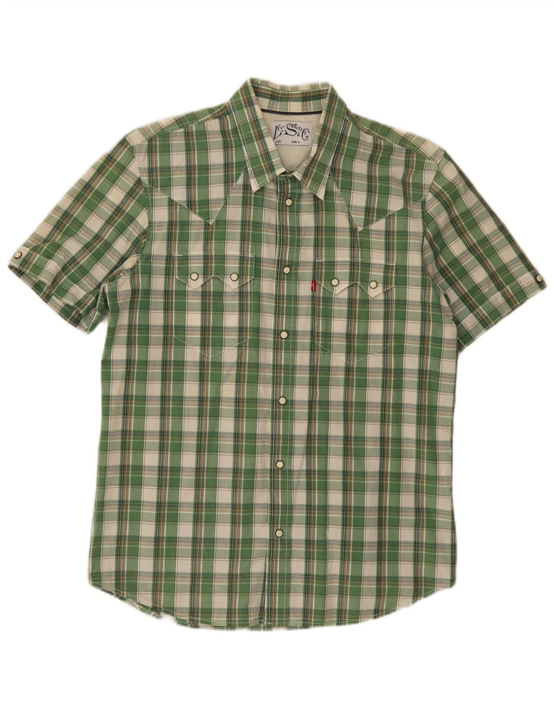 Levi's Mens Graphic Short Sleeve Shirt Large Green Check Cotton