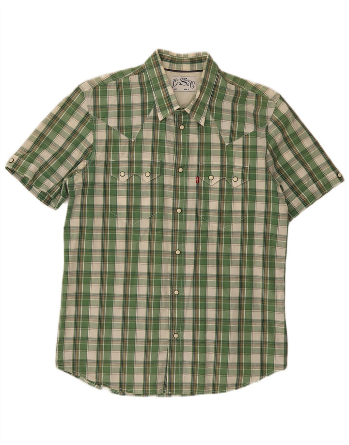 Levi's Mens Graphic Short Sleeve Shirt Large Green Check Cotton