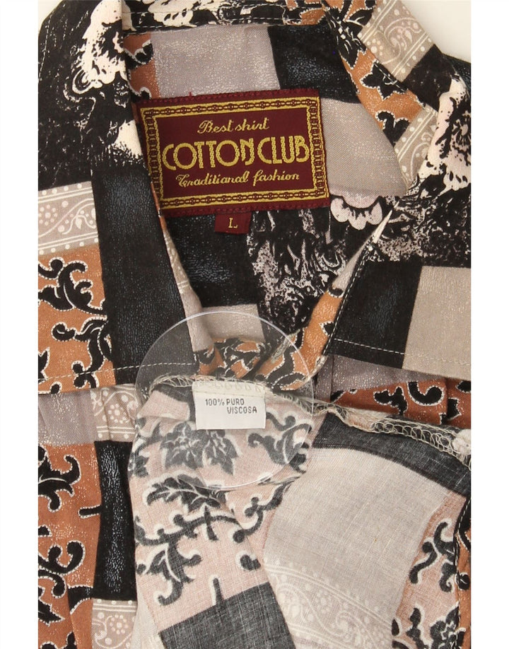 COTTON CLUB Mens Short Sleeve Shirt Large Beige Patchwork Viscose Vintage Cotton Club and Second-Hand Cotton Club from Messina Hembry 