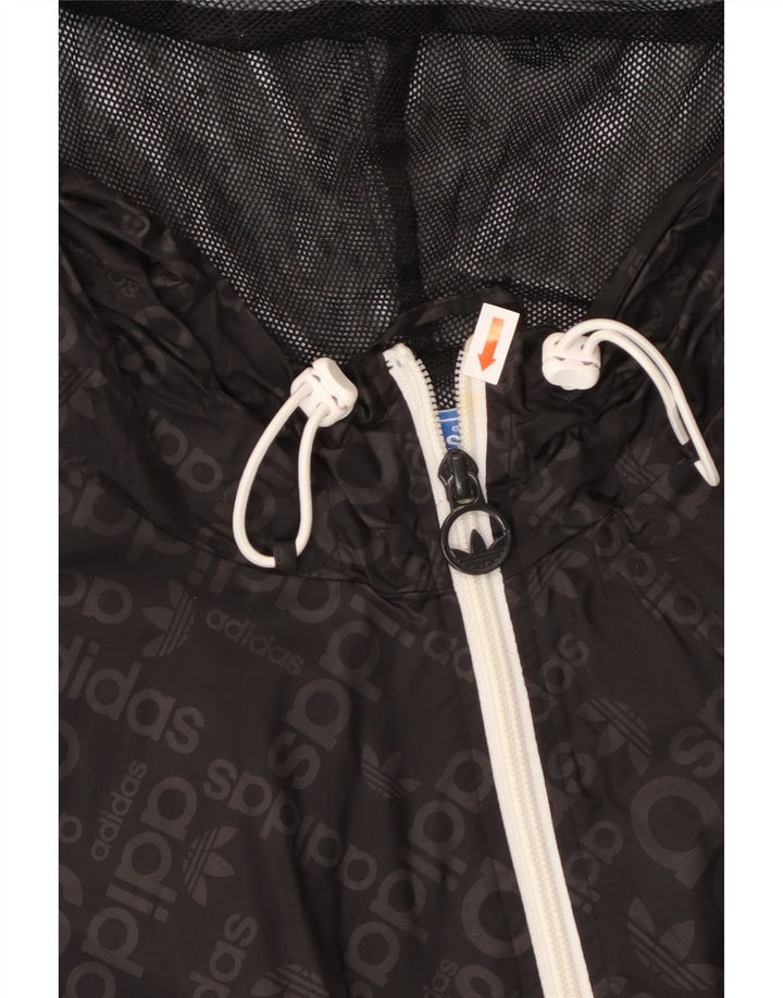 ADIDAS Grafisk regnjakke med hætte til mænd UK 38 Medium Sort Polyamid
