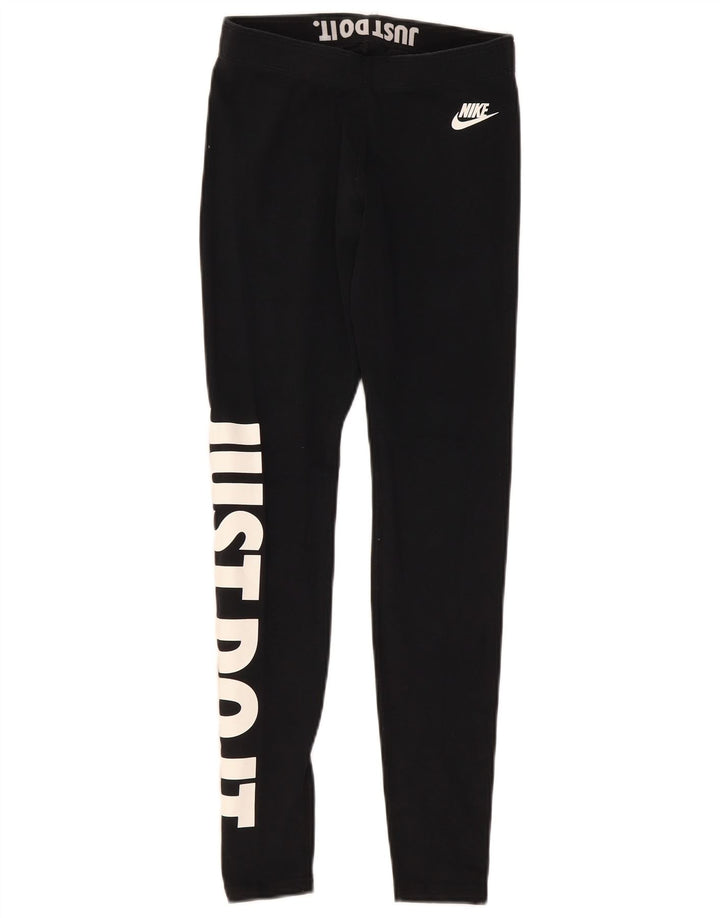 Nike Womens Graphic Leggings UK 8 Small Black Cotton