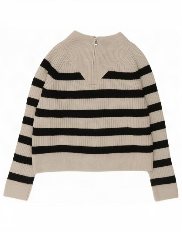 Zara Jersey con cuello y cremallera para mujer UK 40 Medio Acrílico a rayas blanco roto