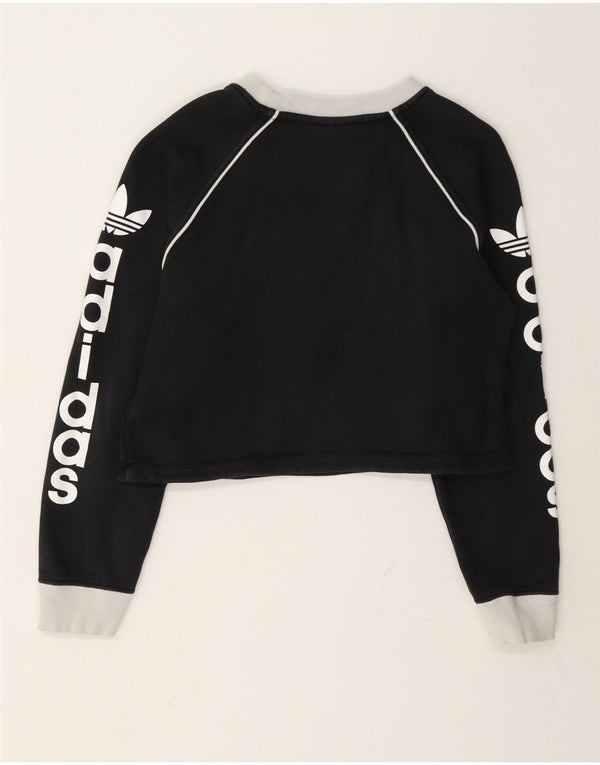 Adidas Womens Crop Graphic Sweatshirt Jumper UK 4 XS Grå Colourblock