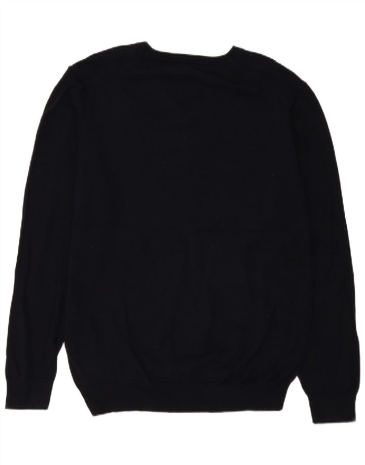 Gant Mens V-Neck Jumper Sweater Large Navy Blue Cotton