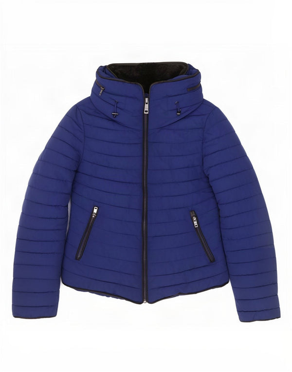 Zara Mujer Chaqueta Acolchada Con Capucha UK 10 Small Azul