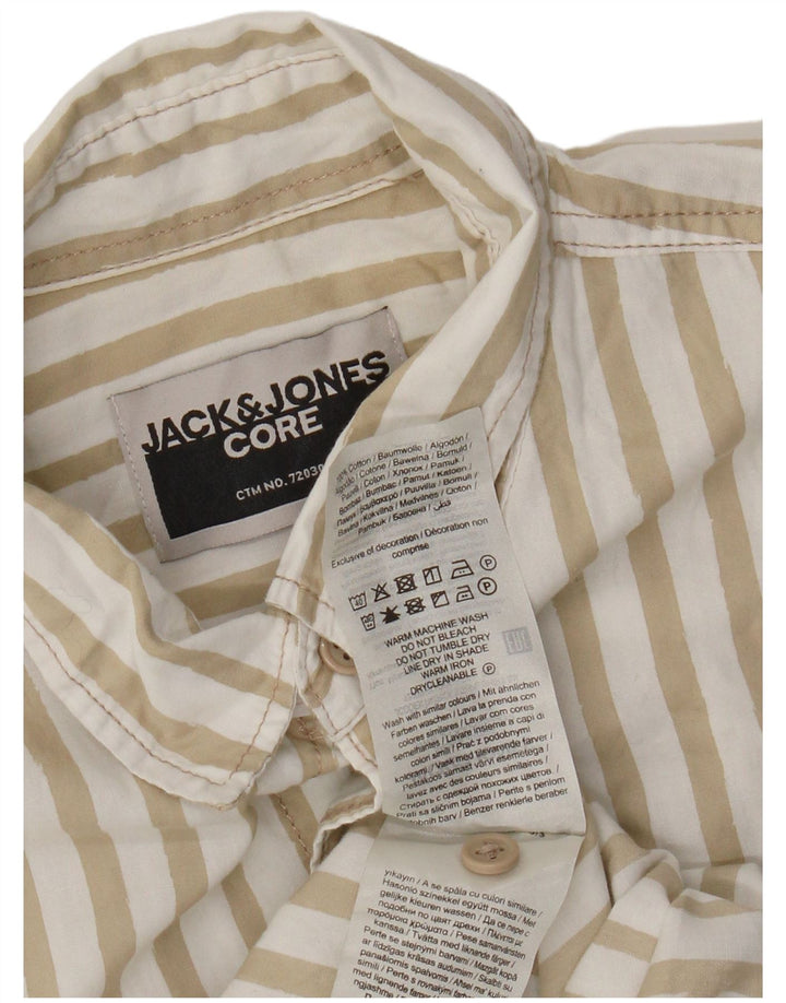 Jack & Jones Mens Short Sleeve Shirt Medium Beige Striped Cotton