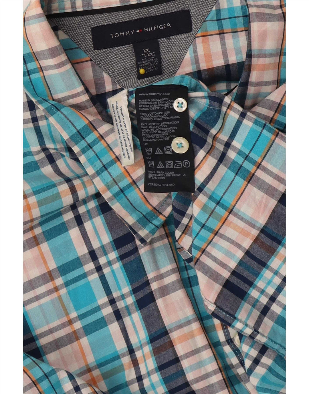 Tommy Hilfiger Chemise haute pour homme 2XL en coton à carreaux bleu