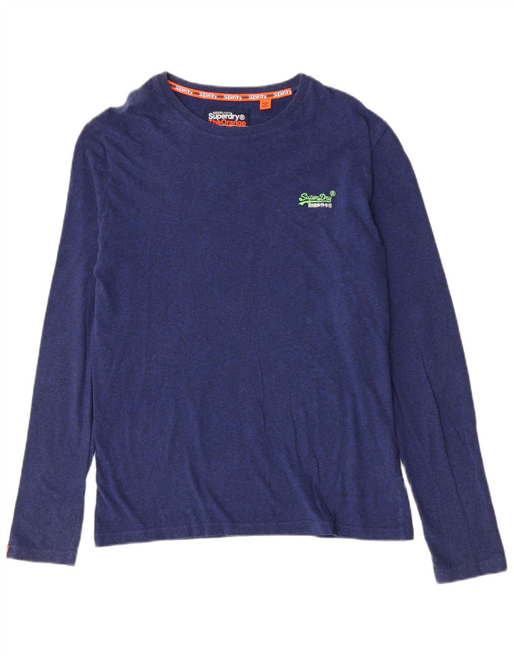 Superdry Mens Top Long Sleeve Medium Blue Flecked Cotton