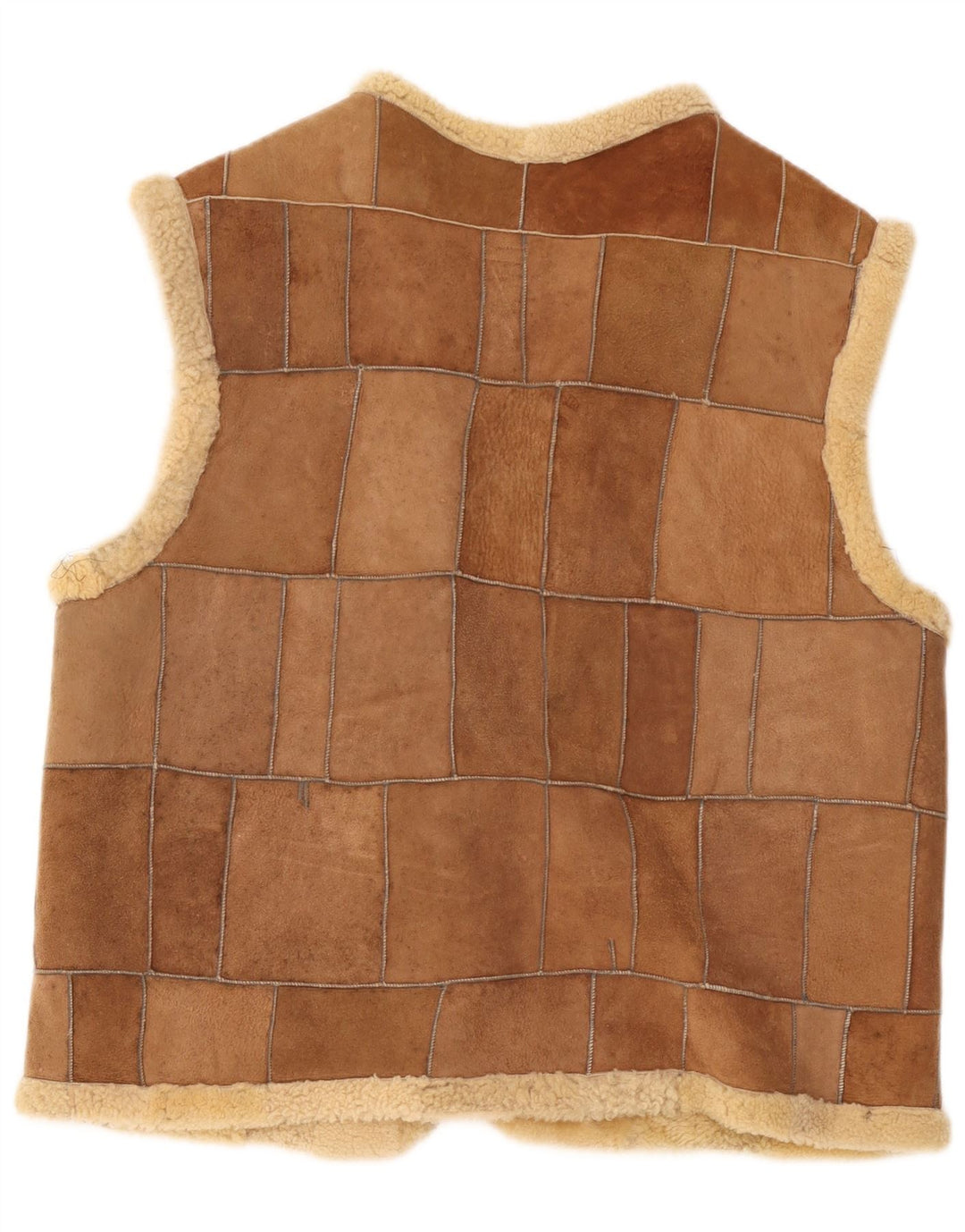 Vintage Mens Shearling Gilet UK 42 XL Brown