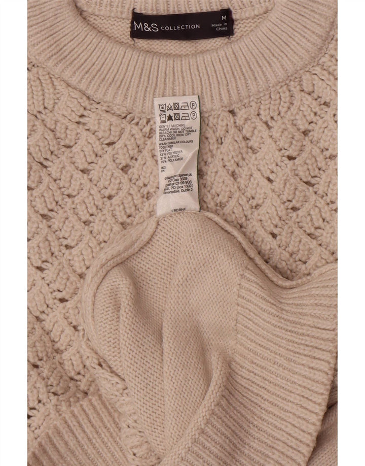 Marks & Spencer Womens Crop Crew Neck Jumper Sweater UK 14 Medium Beige
