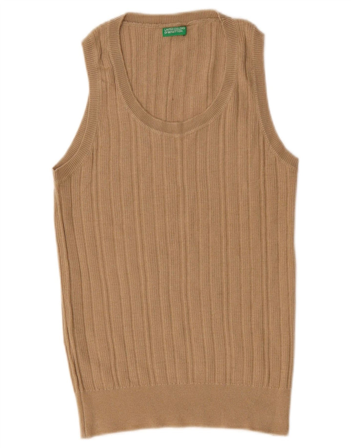 Benetton Womens Sleeveless Blouse Top UK 12 Medium Beige Wool