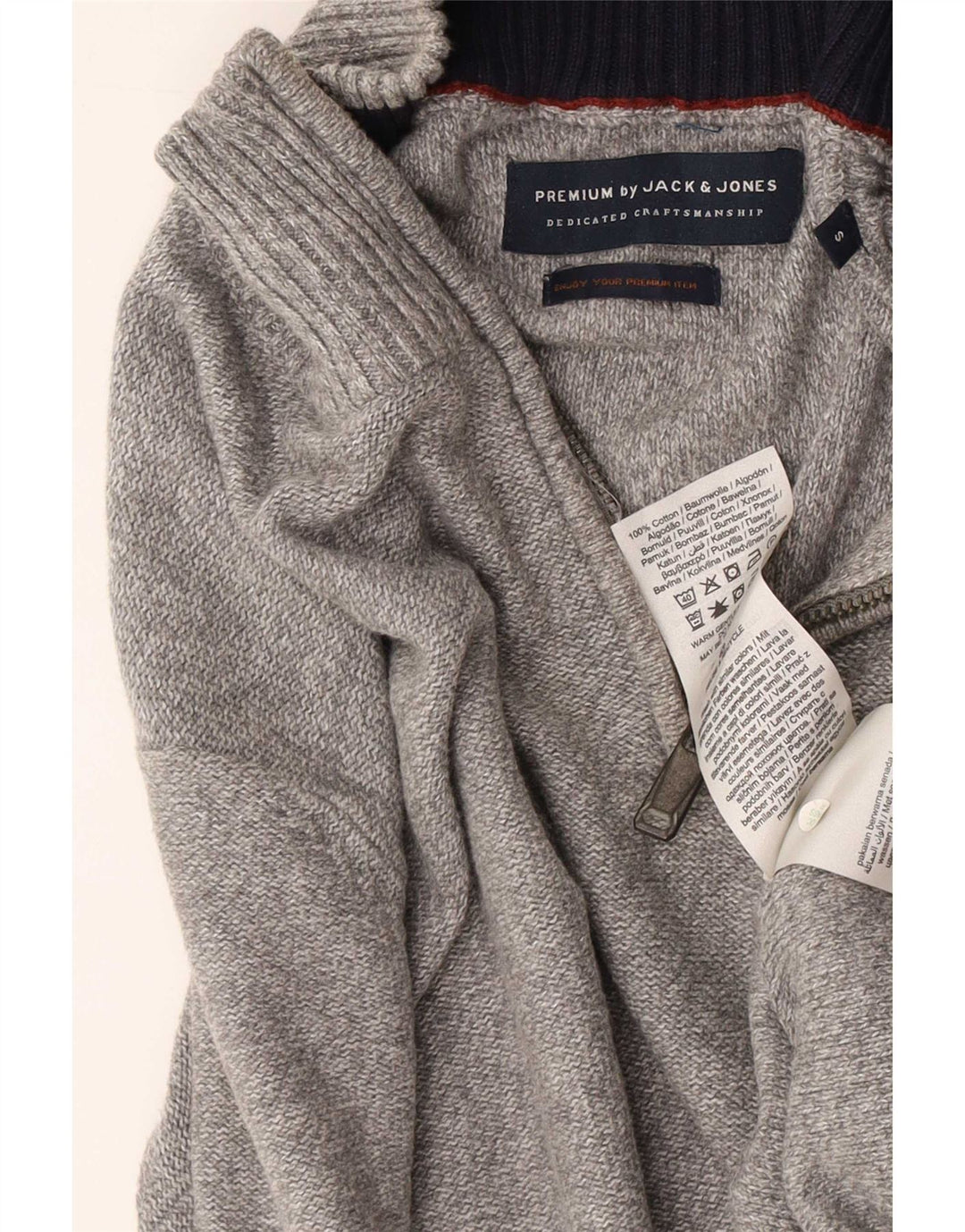 Jack & Jones Mens Zip Neck Jumper Sweater Small Grey Cotton