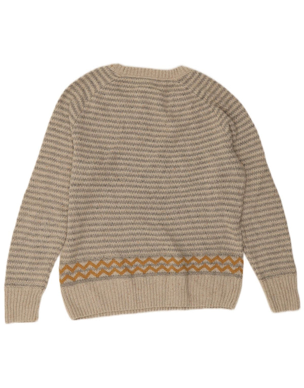 Weird Fish Womens Boat Neck Jumper Sweater UK 12 Medium Grey Striped Cotton